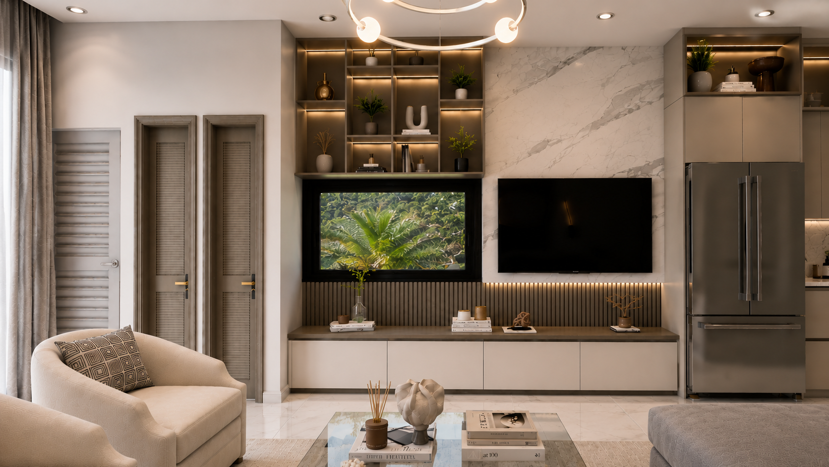 The Summit penthouse open-plan living and kitchen, daytime